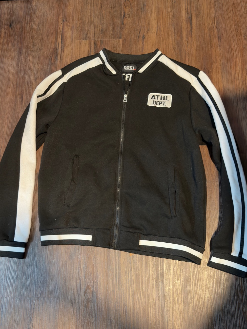 Thrill Black & White Athletic Zip Front Kids Jacket
